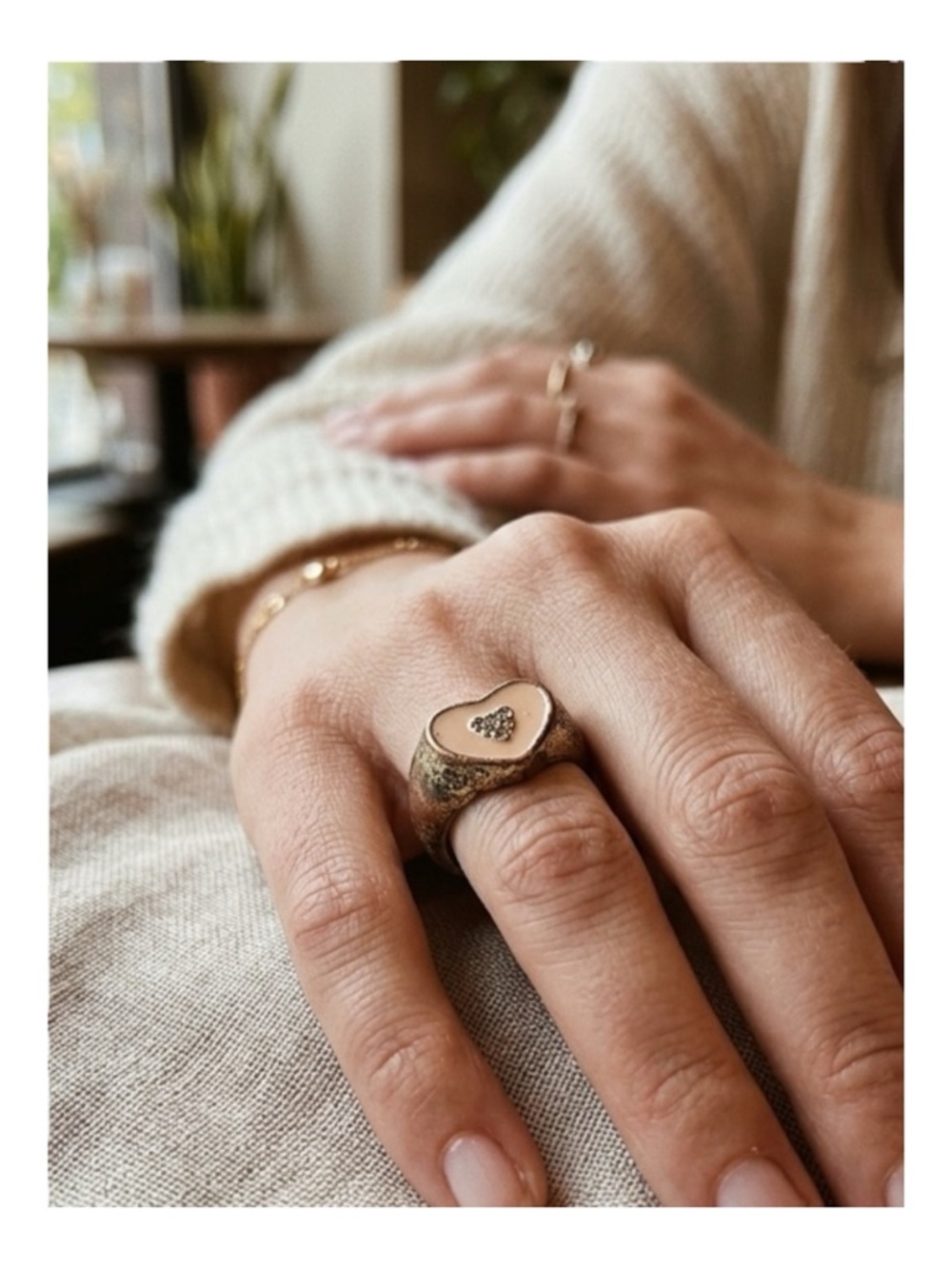 Vintage Heart Signet Ring in Gold-Tone Size 7.5